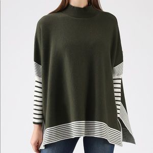 Chic Wish Lie in Olive Fields Striped Cape Sweater